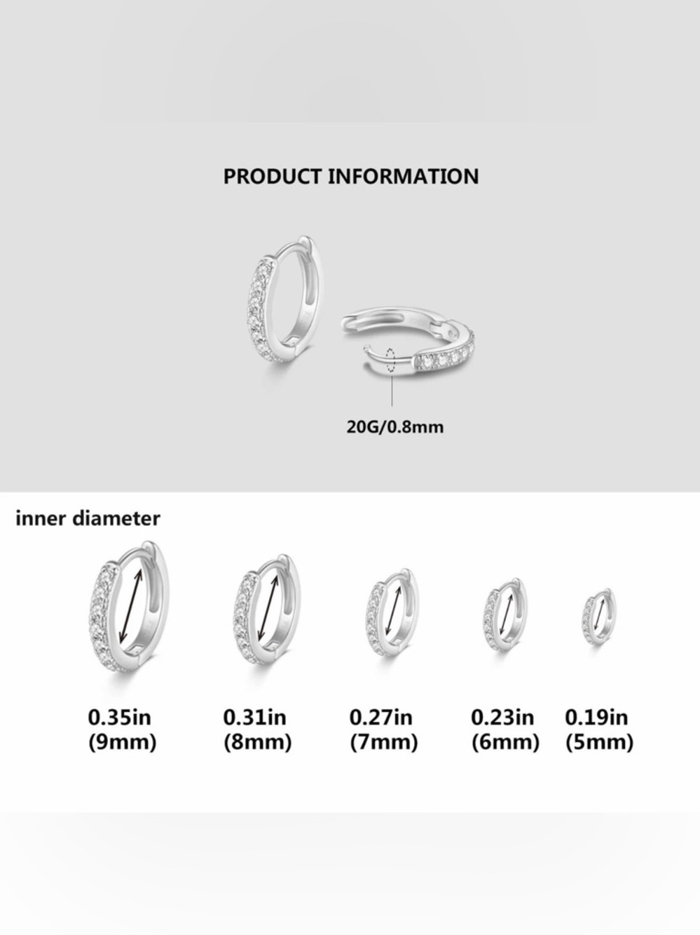 NWT NEW LYQIAN White Gold CZ Huggie Hoop Earrings Set 5 Pairs 5–9mm Tiny Hoops - Picture 2 of 9